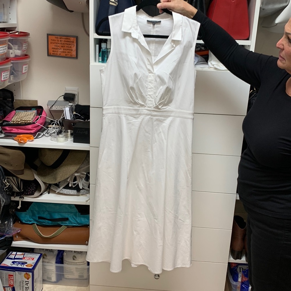 Lafayette New York white cotton sleeveless dress  lined, no stains small holes
